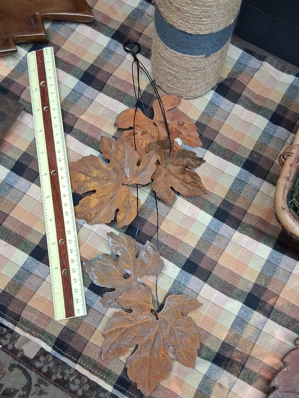Fall bundle of 2 iron leaf trivets, leaf dish, leaf swag, basket pumpkins,floral - Picture 13 of 15